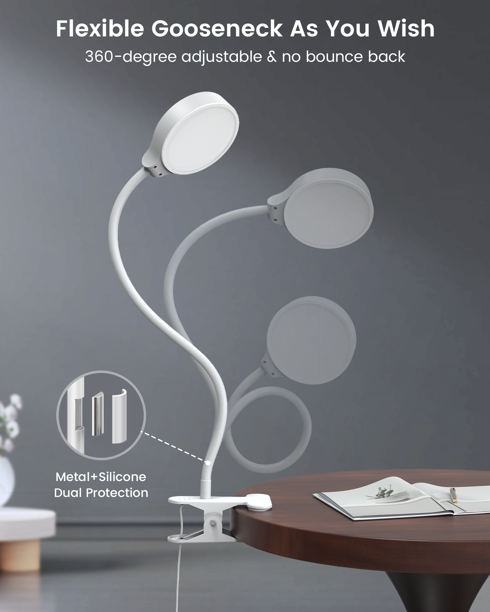 the best bed reading light has a flexible gooseneck