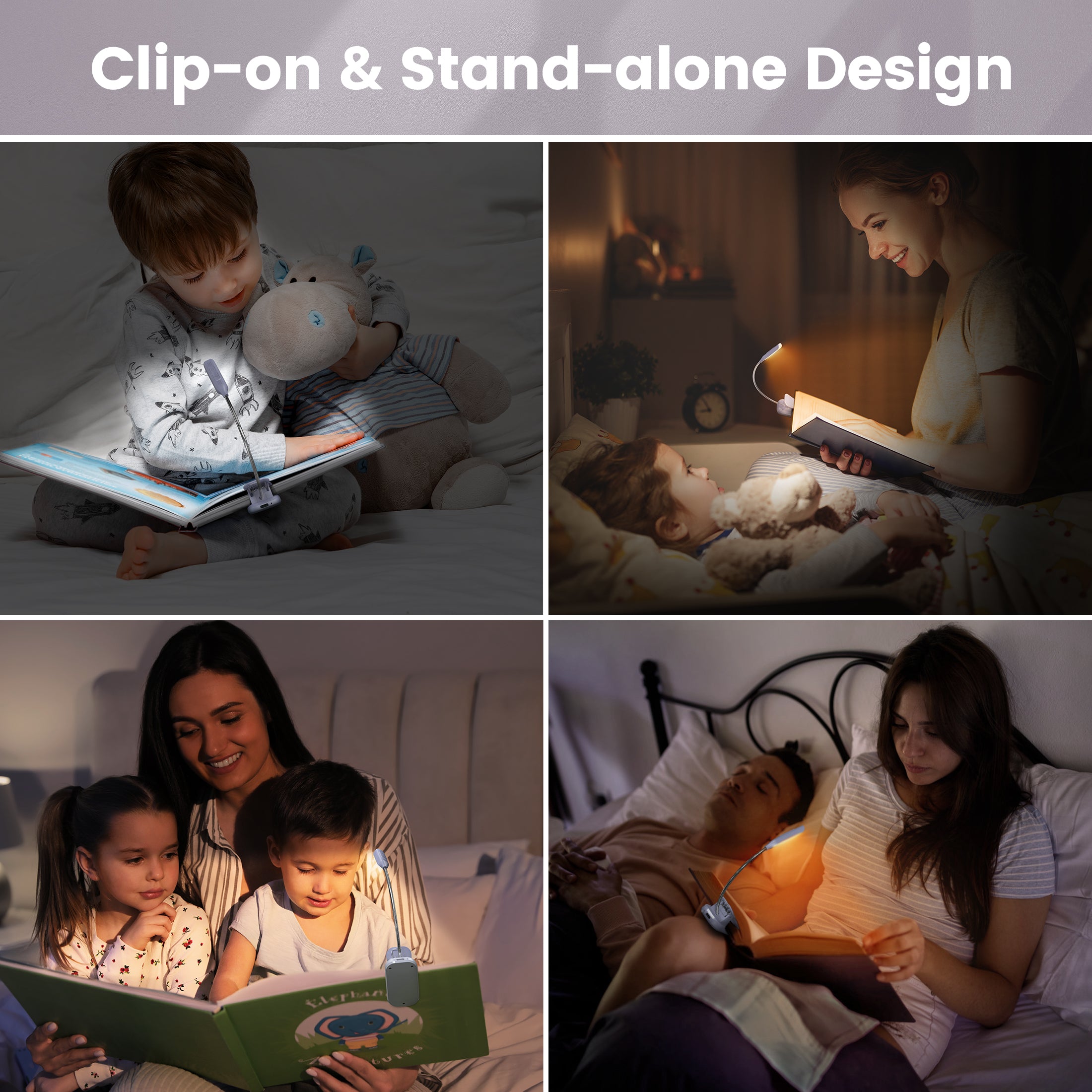 Glocusent Lightweight Rechargeable 10 LED Amber Book Light for Reading in Bed, Eye-Care Clip-on Reading Light for Kids