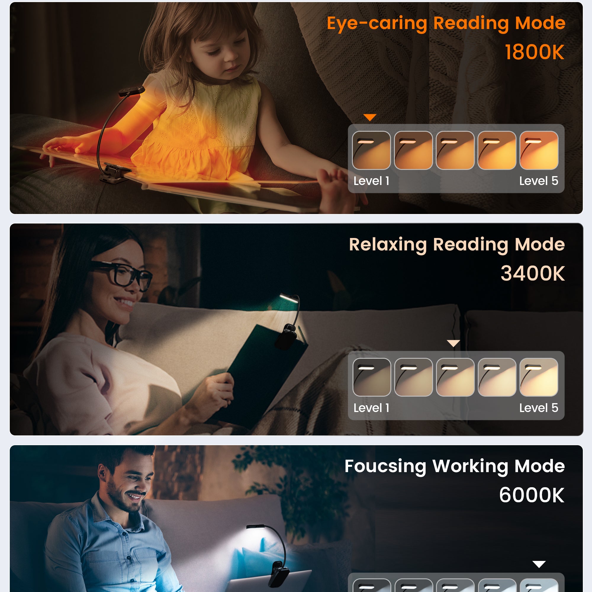best book light with various color modes and brightness levels