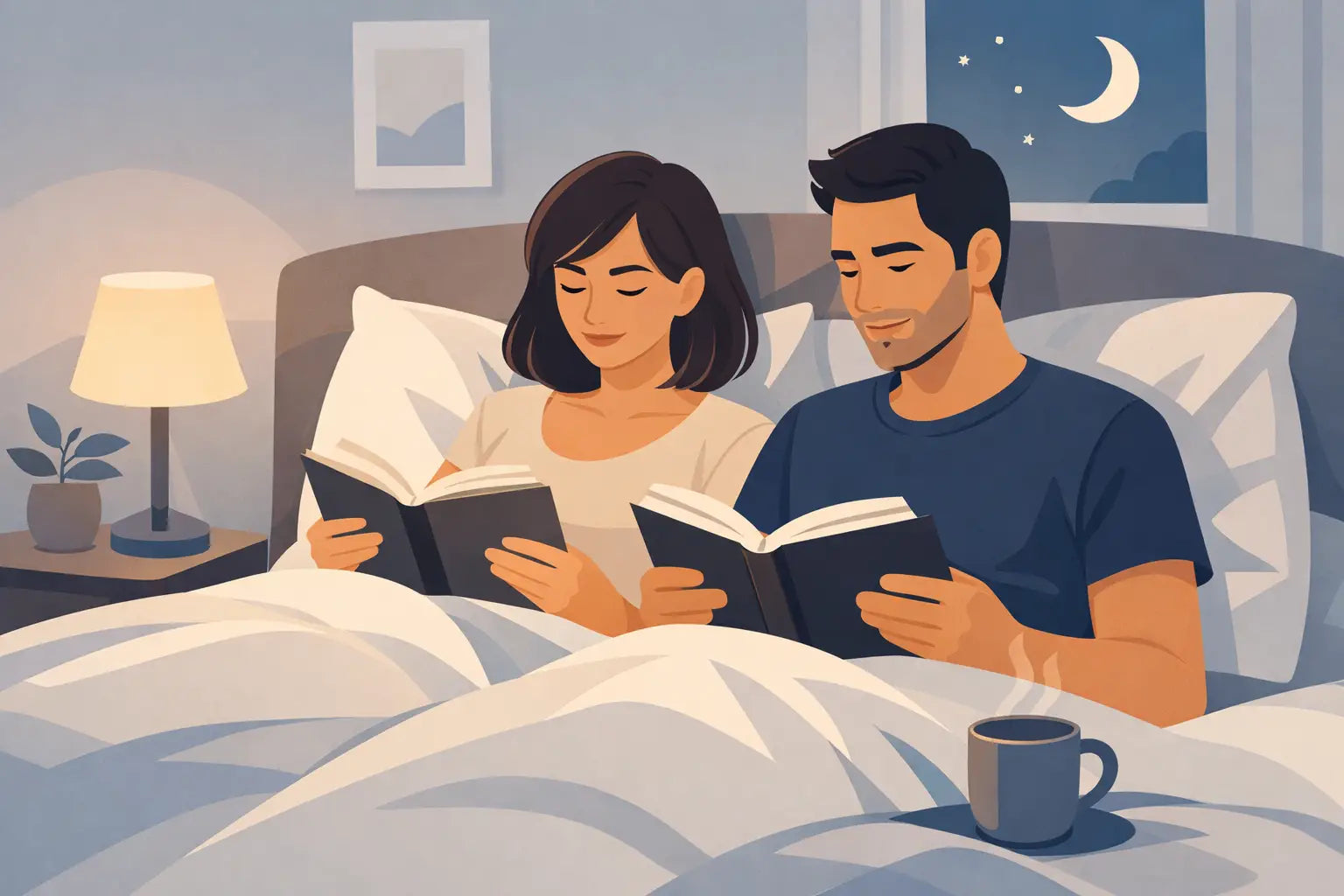 Beispiele für ruhiges Lesen zu zweit im Bett