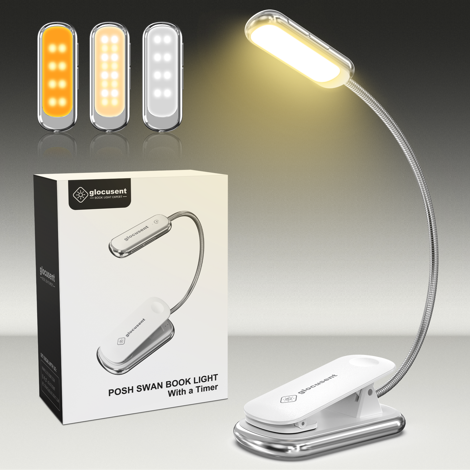 Glocusent Posh Premium Book Light, White