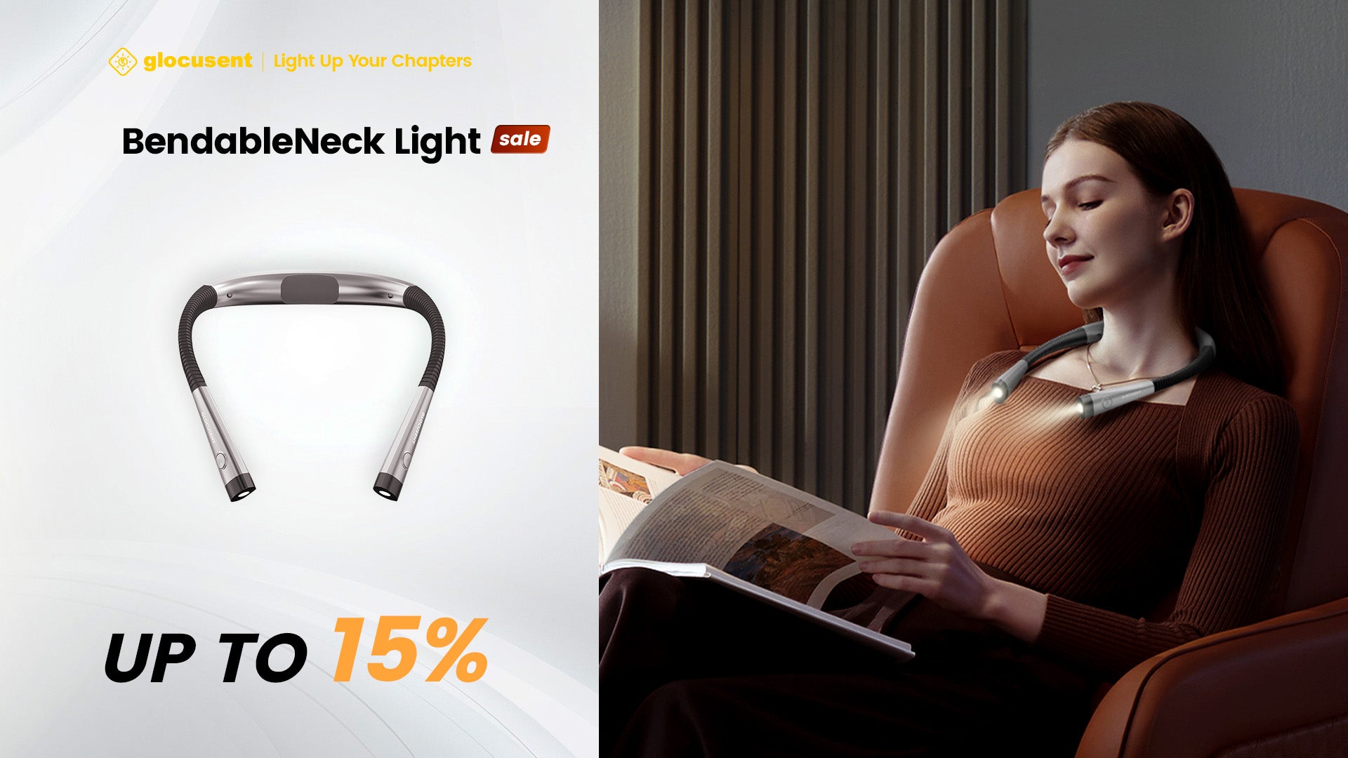 Glocusent 3 Color & 6 Brightness LED Eye-Caring Reading Light