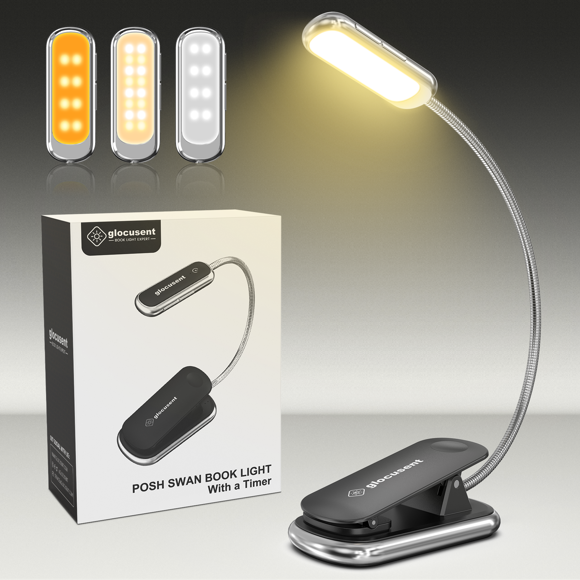 Glocusent Posh Premium Book Light, Black