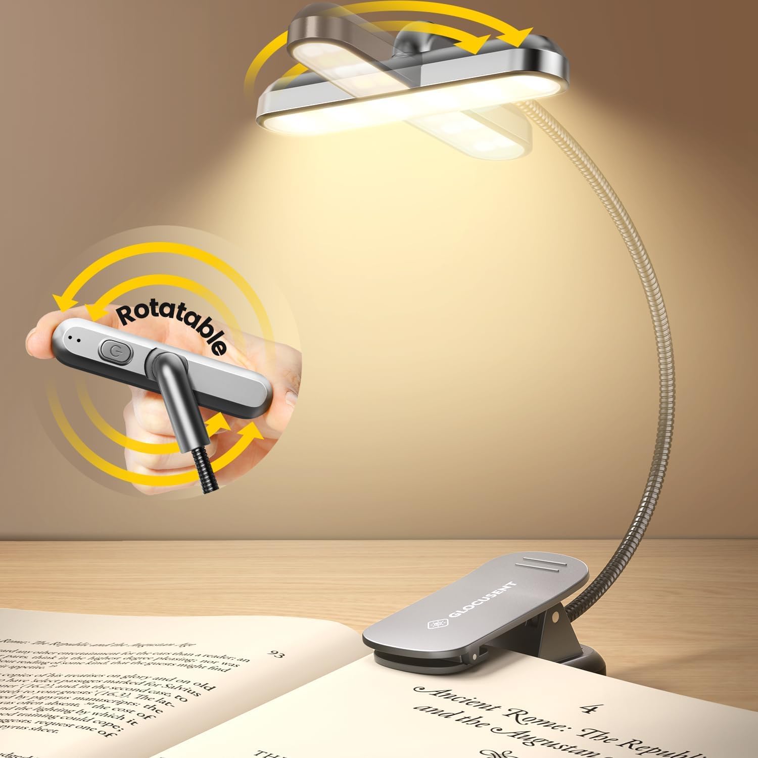 Glocusent Rotatable Clip on Book Light