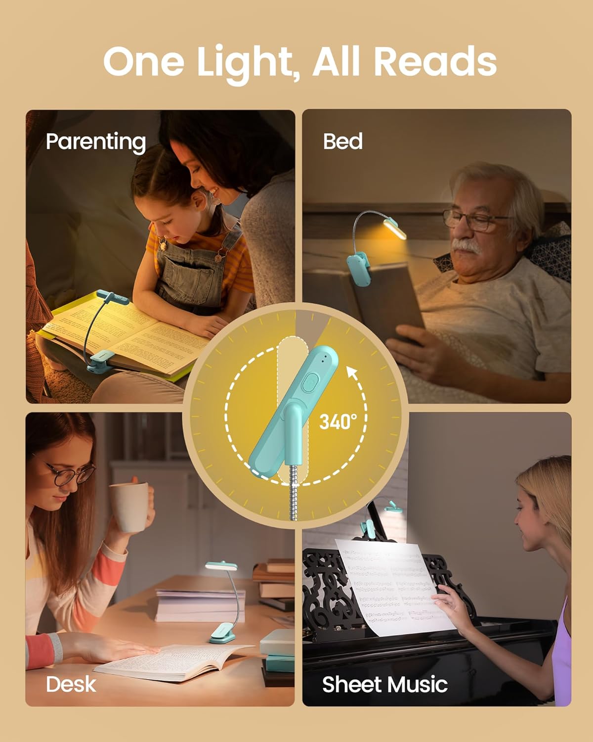 Glocusent Rotatable Clip on Book Light