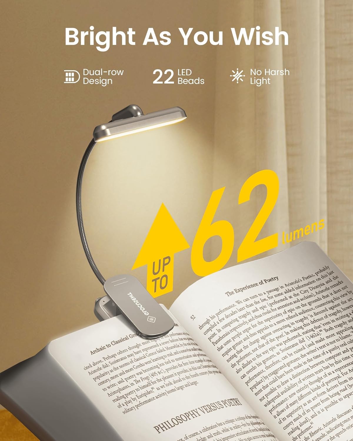 Glocusent Rotatable Clip on Book Light