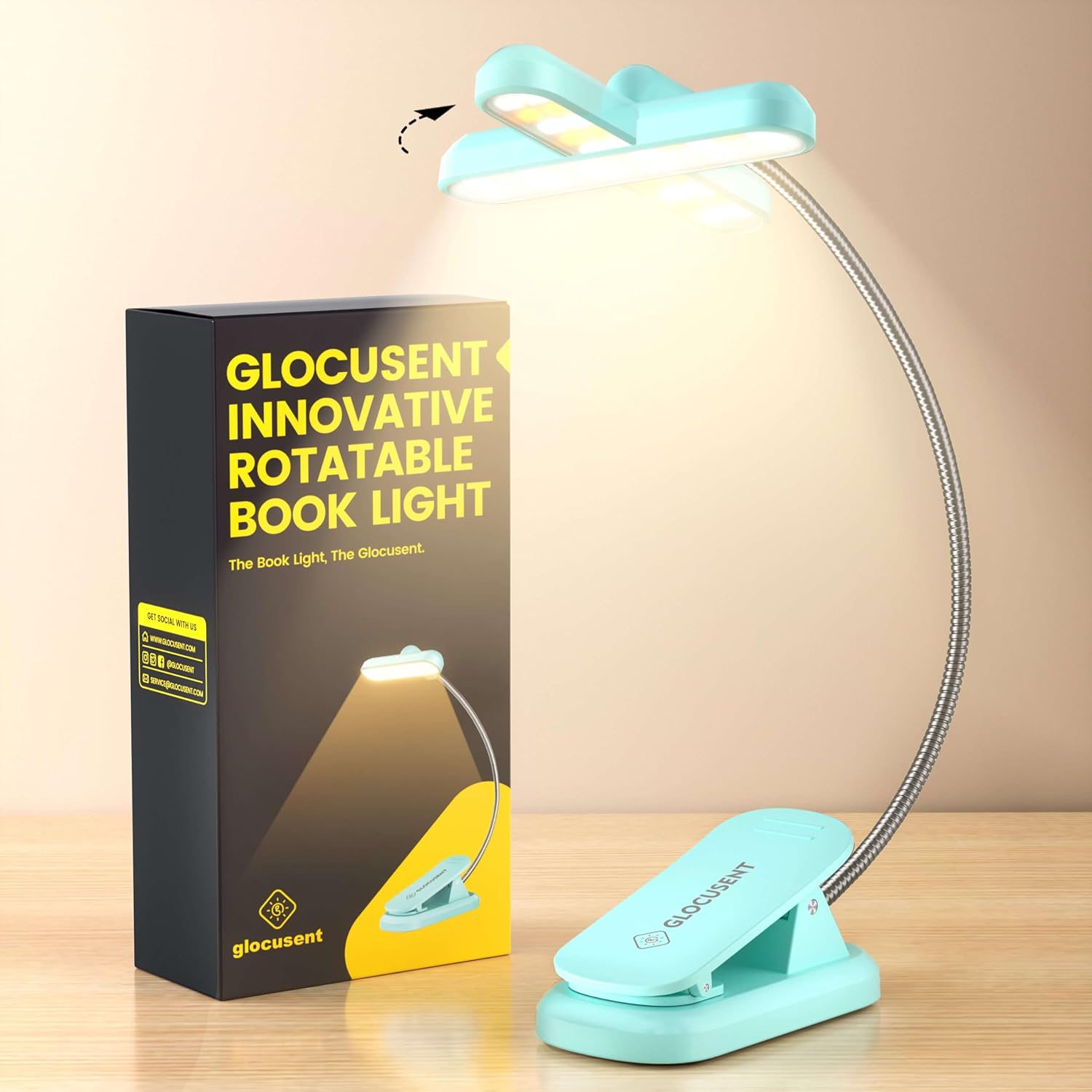 Glocusent Rotatable Clip on Book Light