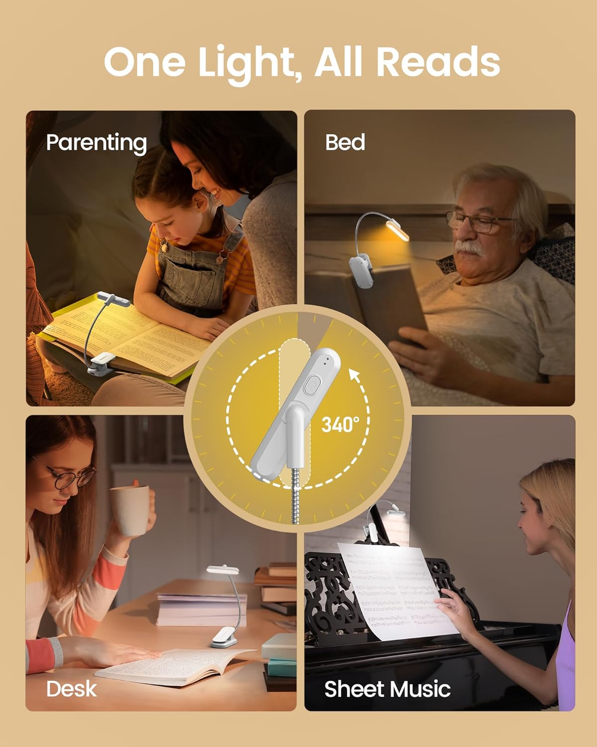 Glocusent Rotatable Clip on Book Light