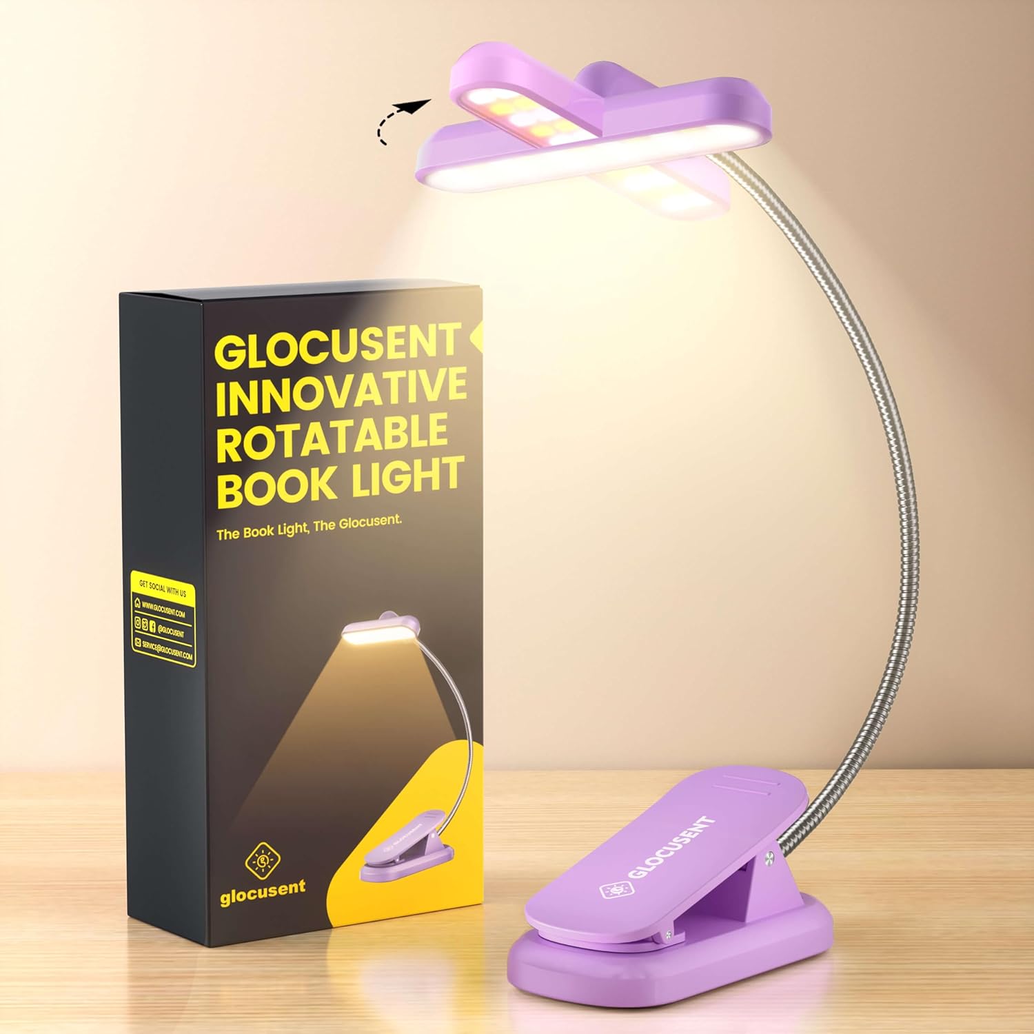 Glocusent Rotatable Clip on Book Light