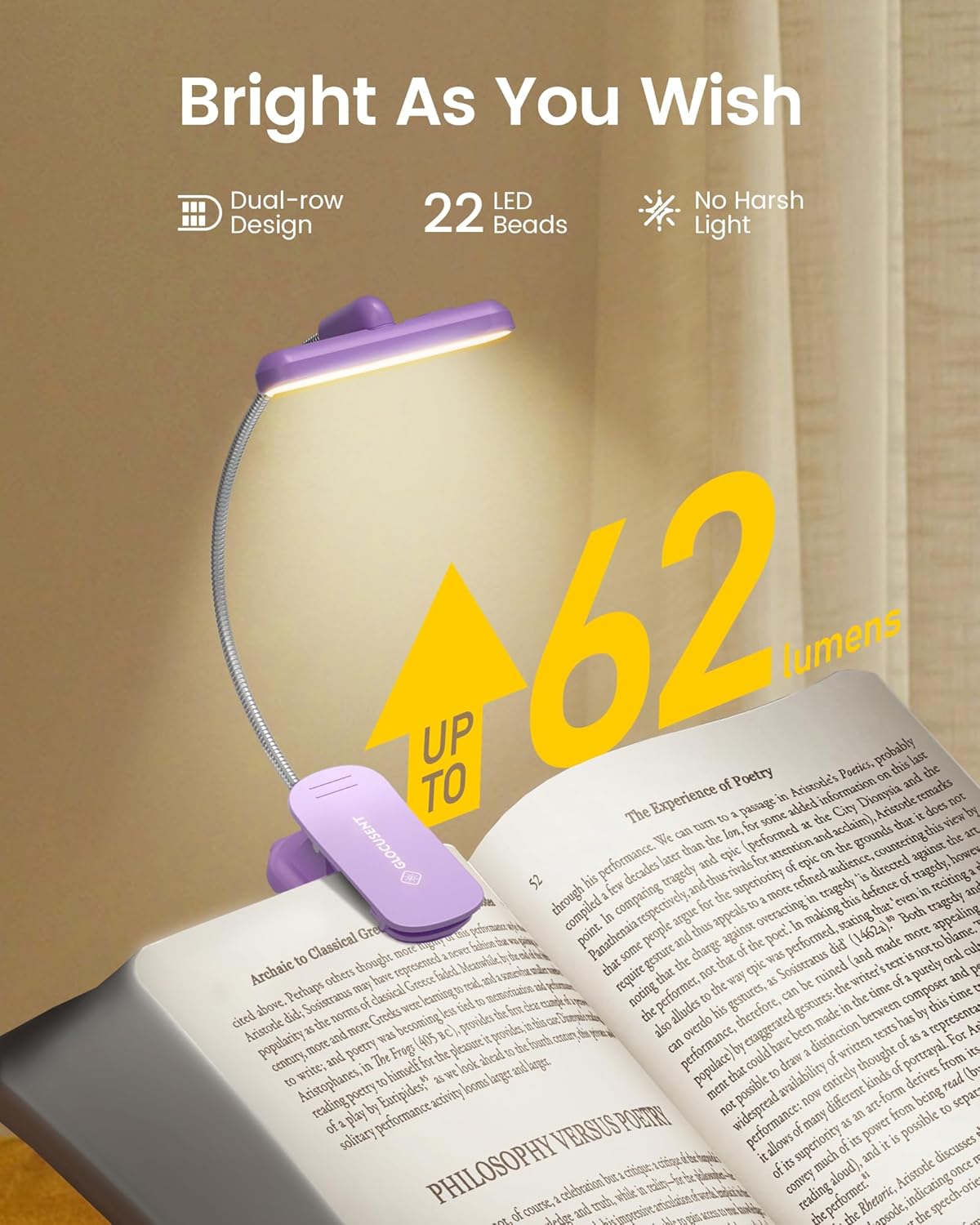 Glocusent Rotatable Clip on Book Light