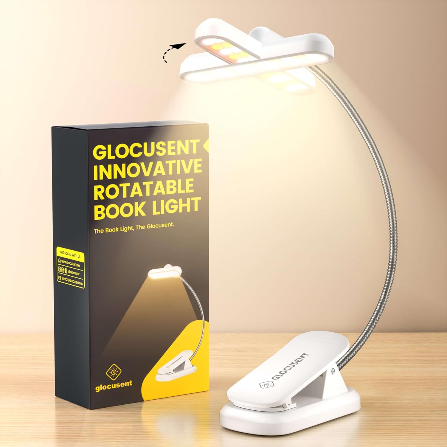 Glocusent Rotatable Clip on Book Light