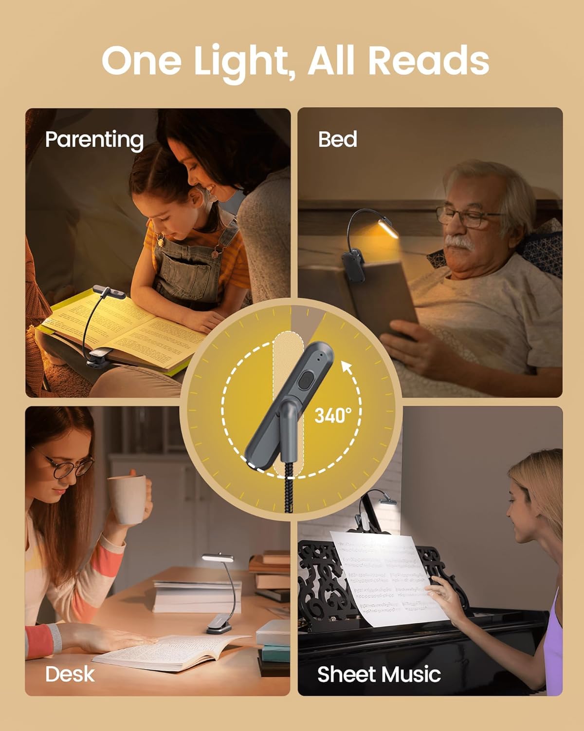 Glocusent Rotatable Clip on Book Light