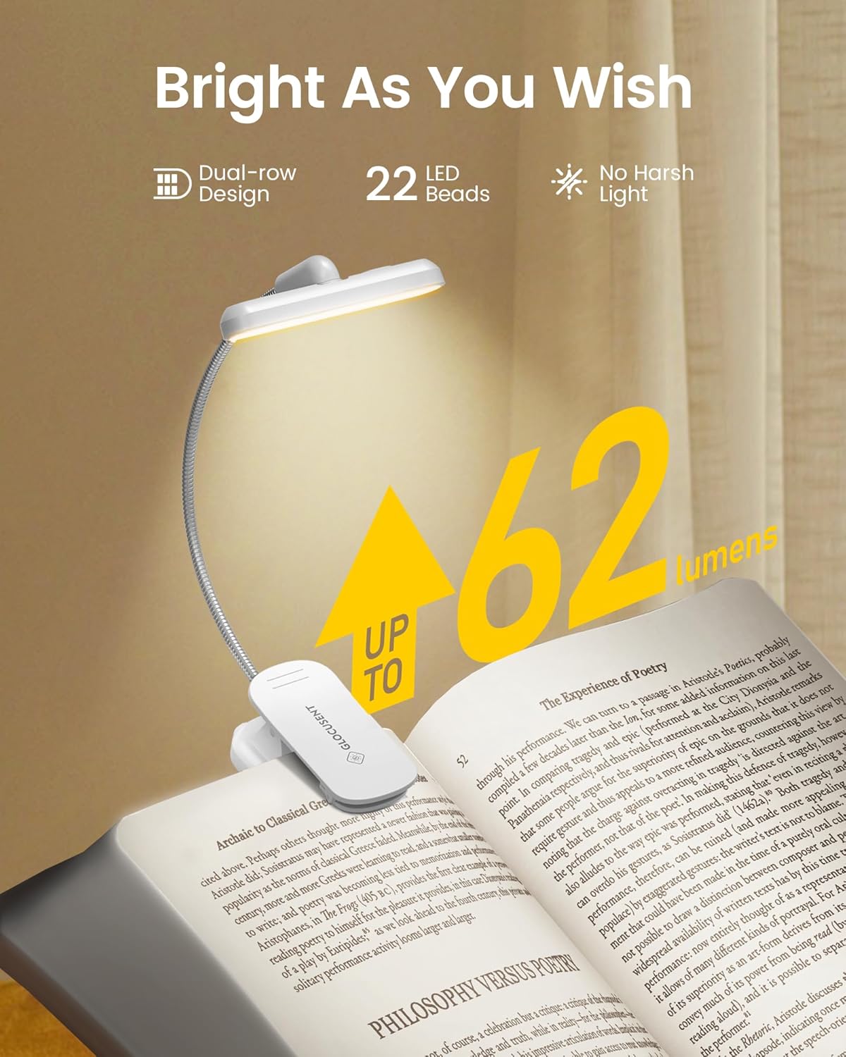 Glocusent Rotatable Clip on Book Light