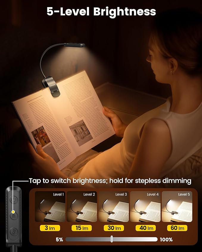 5-Level Brightness For Book Light 