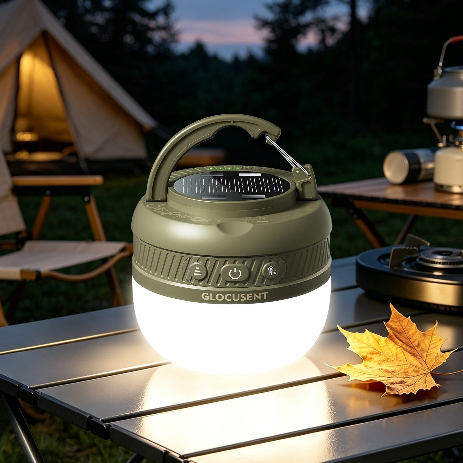 tent lamp Glocusent Solar Rechargeable Pocket Camping Lantern
