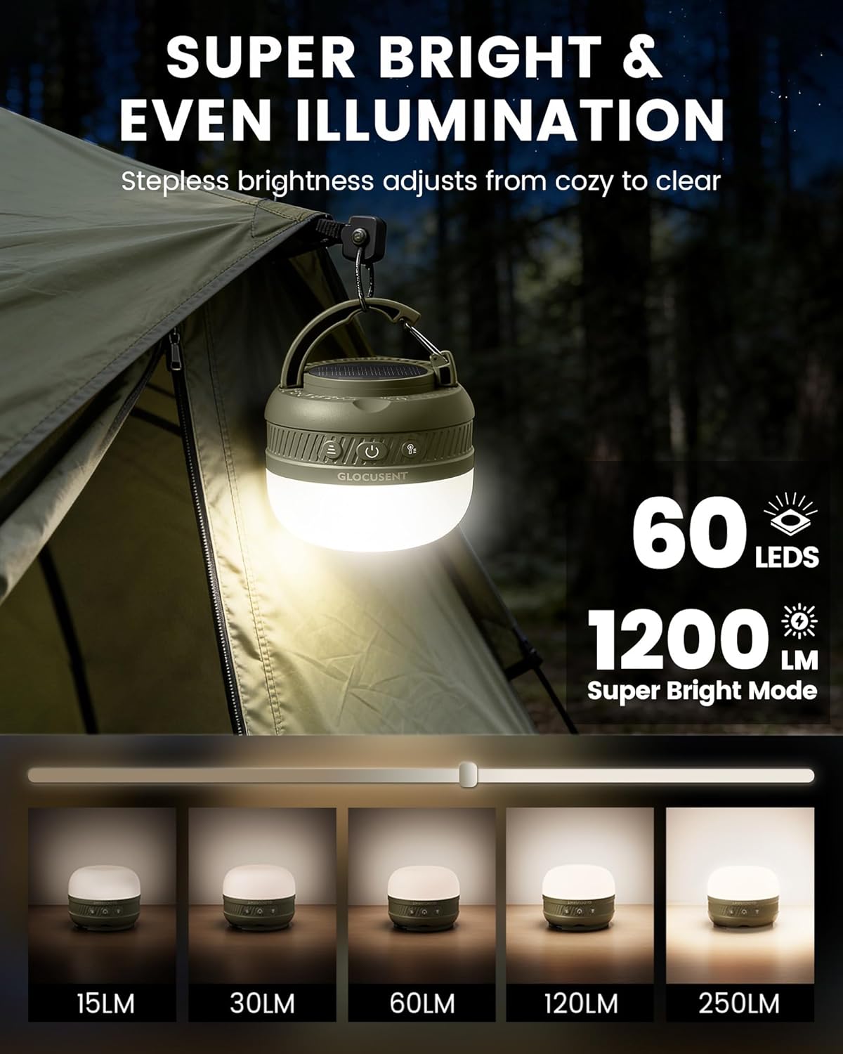 rechargeable tent light Glocusent Solar Rechargeable Pocket Camping Lantern