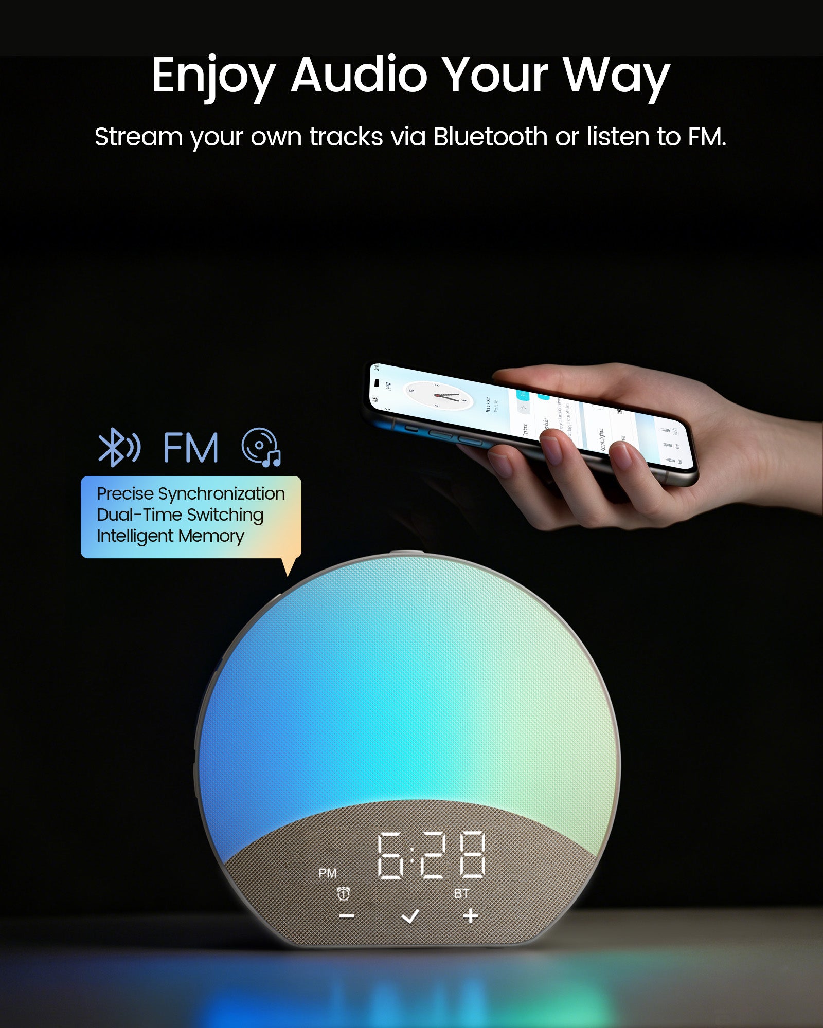 Glocusent Sunrise Alarm N17 with Fabric Finish & White Noise