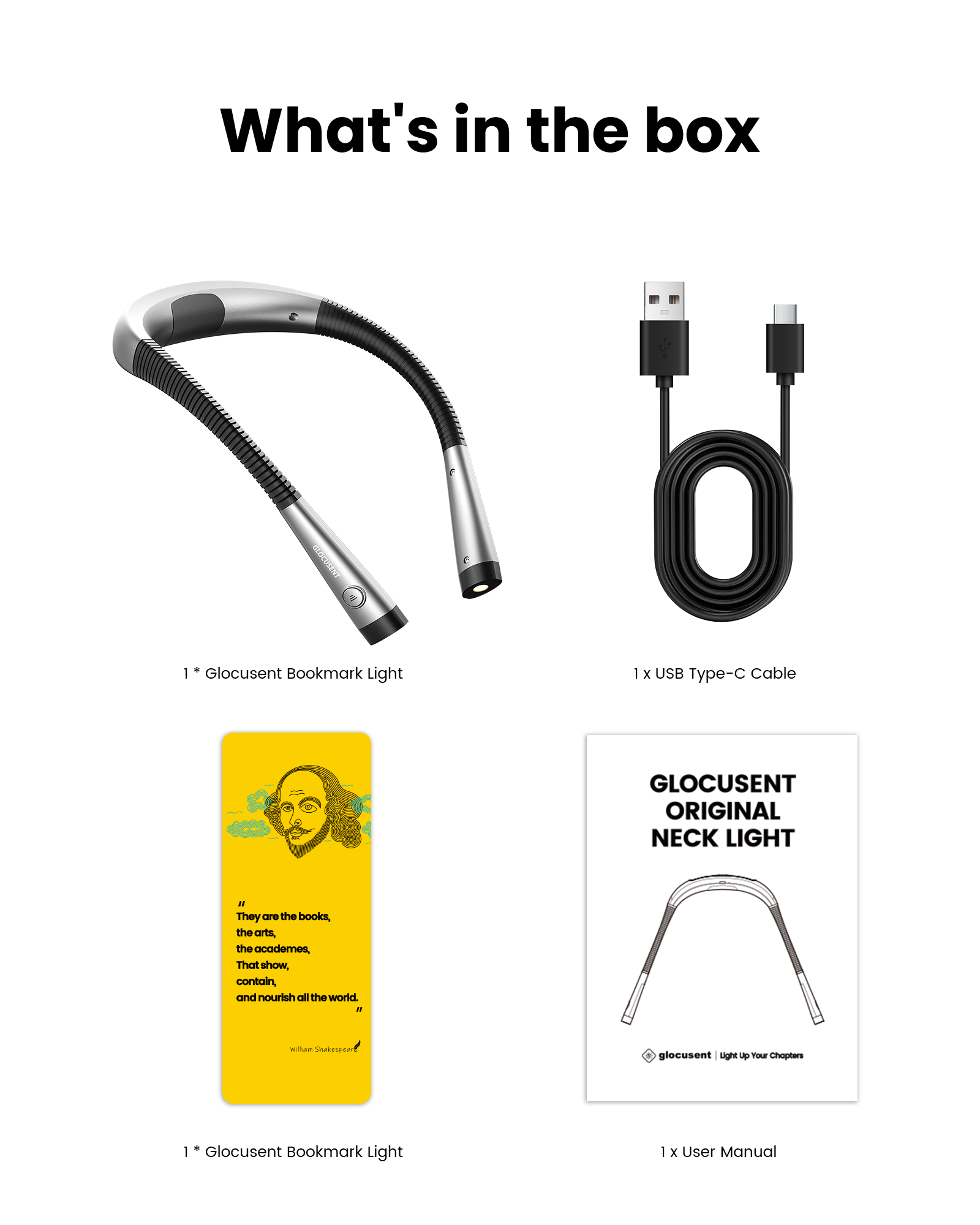 Glocusent Neck Light What's in the box