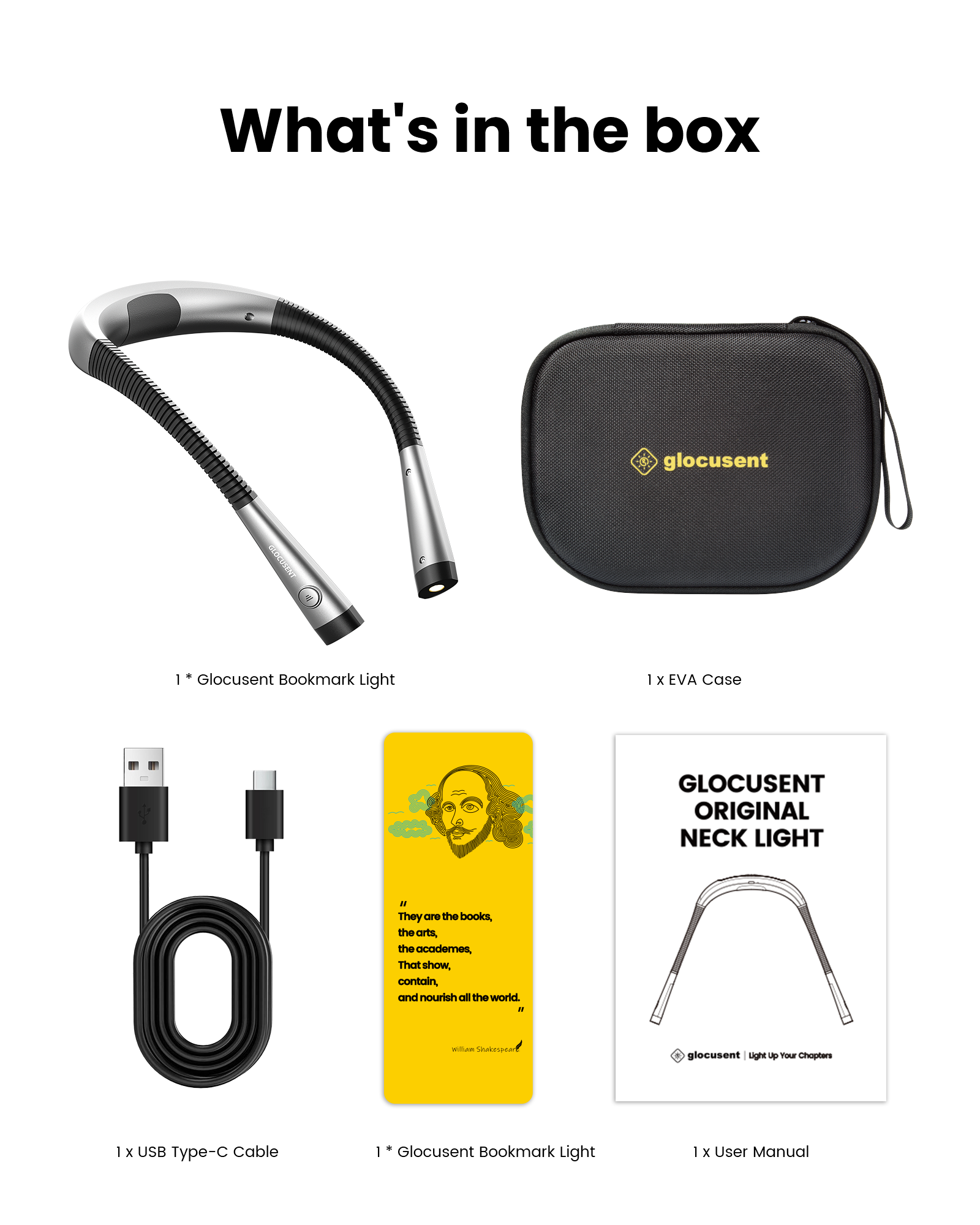 Glocusent Neck Light What's in the box