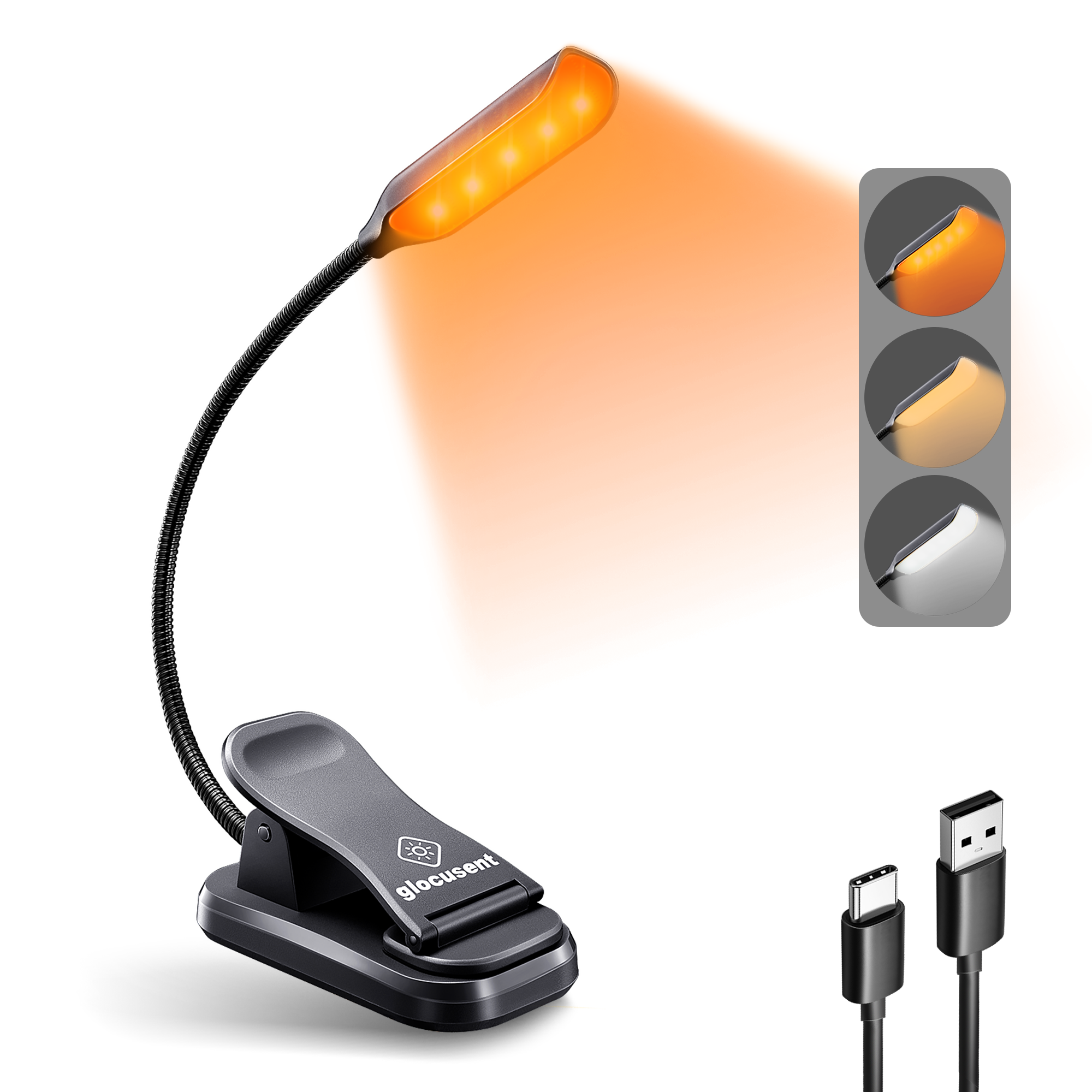 Glocusent Super Mini Clip-on Reading Light for Book in Bed, Black
