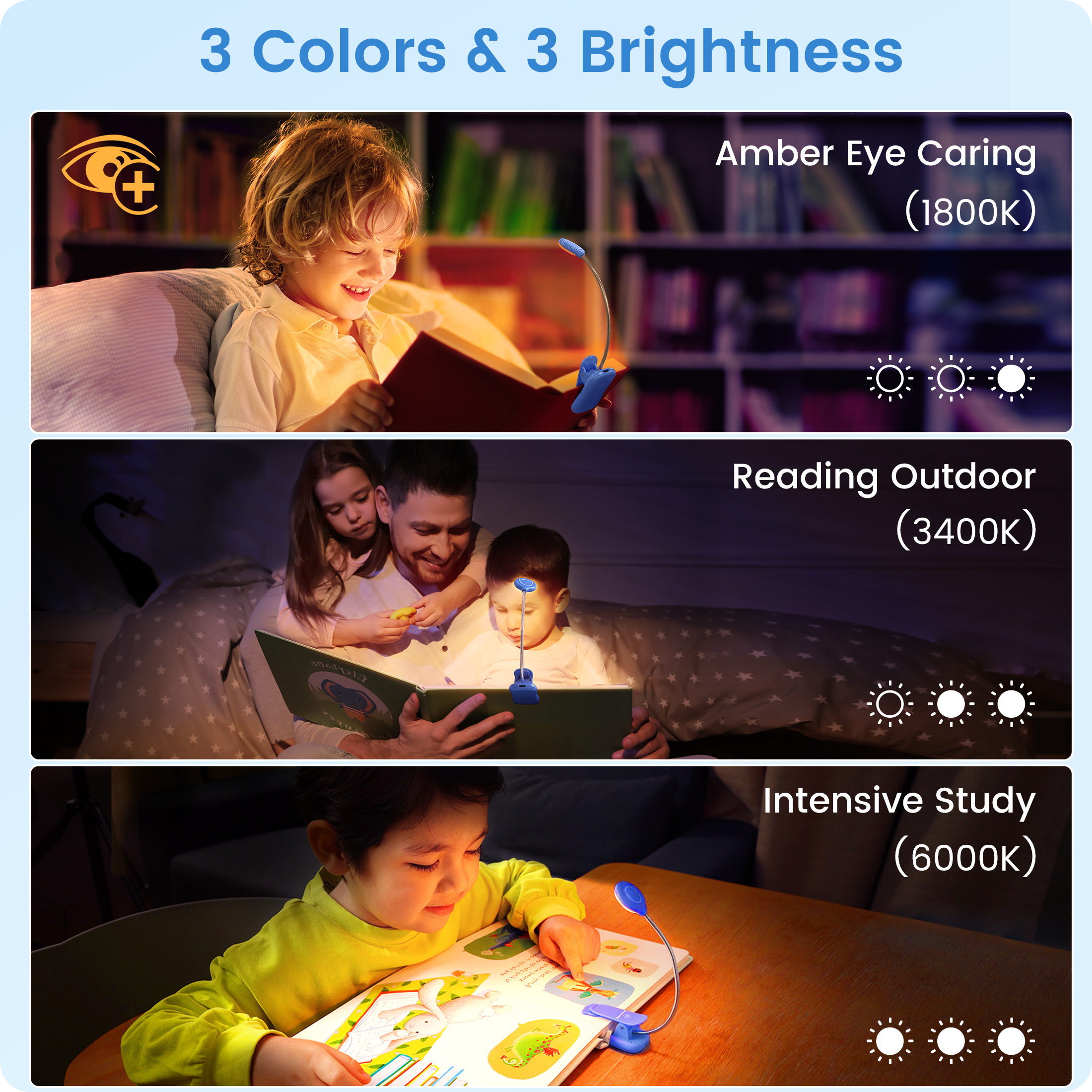 Glocusent 2-Unit Reading Lights Set for Kids