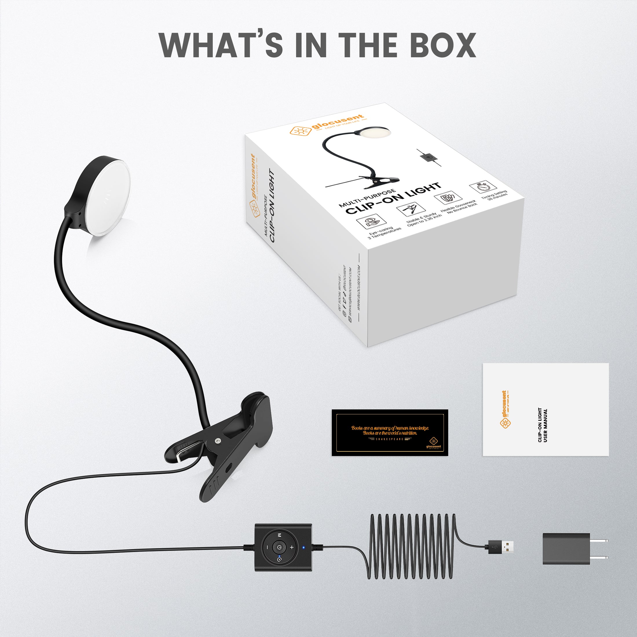 Glocusent LED Clip-on Book Light for Desk or Bed Headboard | Glocusent