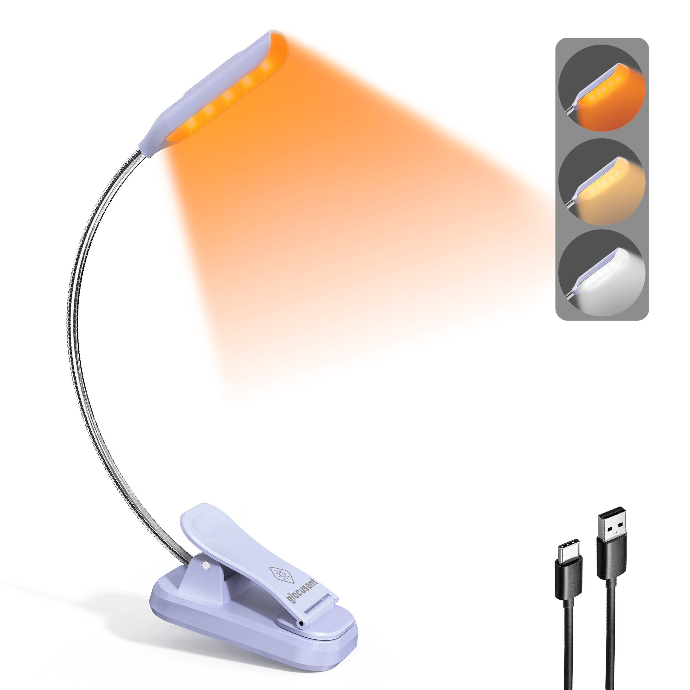Glocusent Lightweight Rechargeable 10 LED Amber Book Light for Reading in Bed, Eye-Care Clip-on Reading Light for Kids
