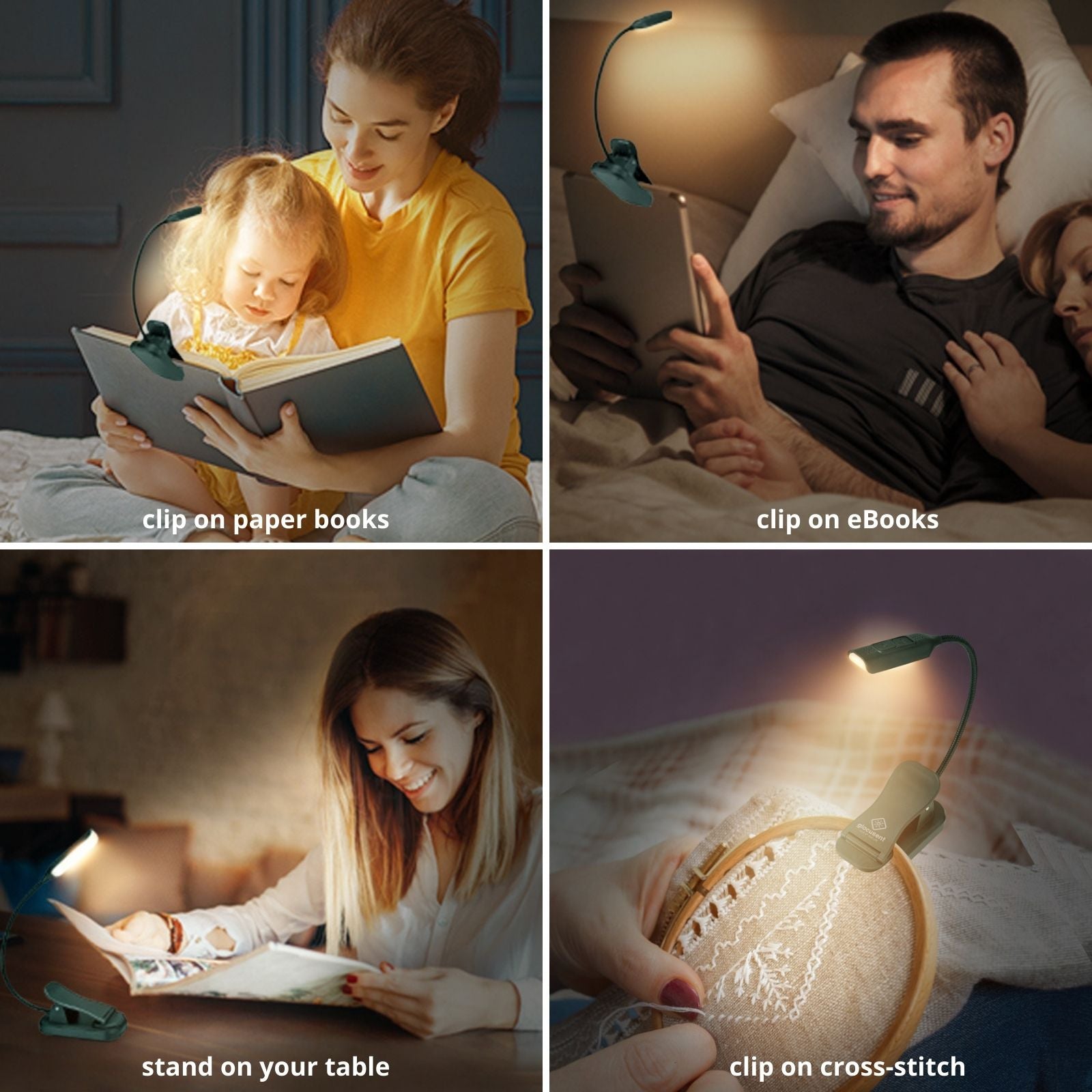 Glocusent Super Mini Clip-on Reading Light for Book in Bed, Multipurpose, Green