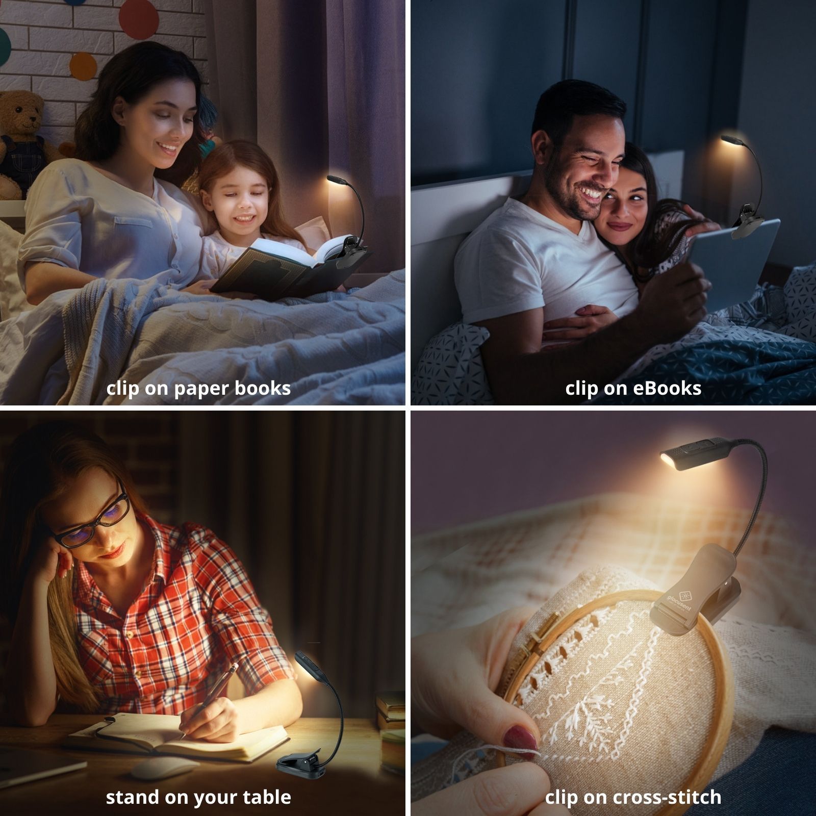 Glocusent Super Mini Clip-on Reading Light for Book in Bed, Multipurpose, Black