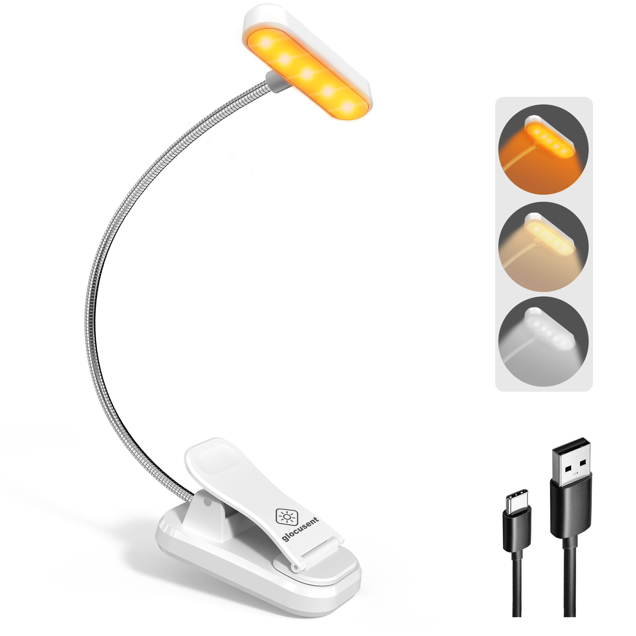 Glocusent Horizontal ET-head Amber Book Light with CRI 95, White