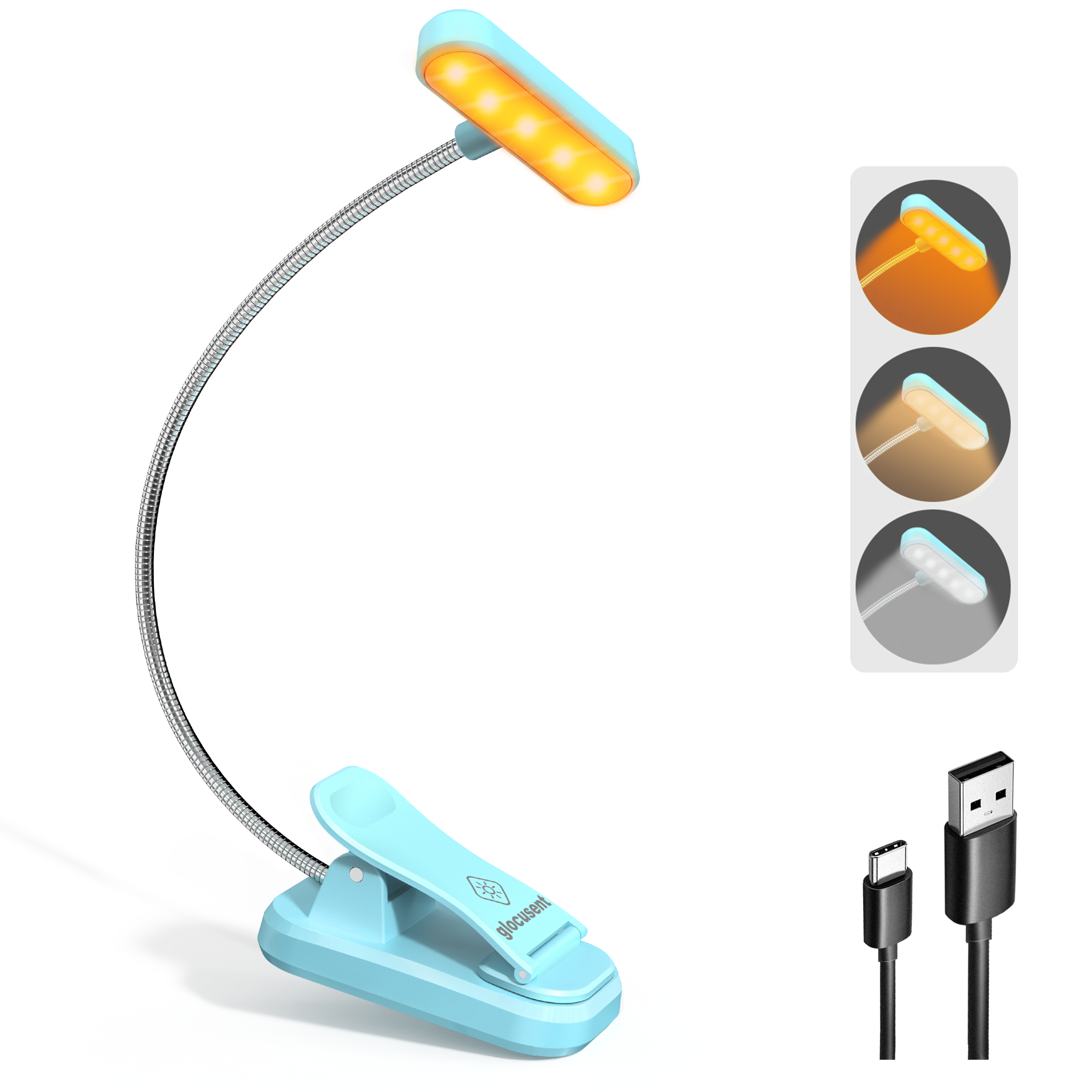 Glocusent Horizontal ET-Head Book Light for Reading in Bed, Blue