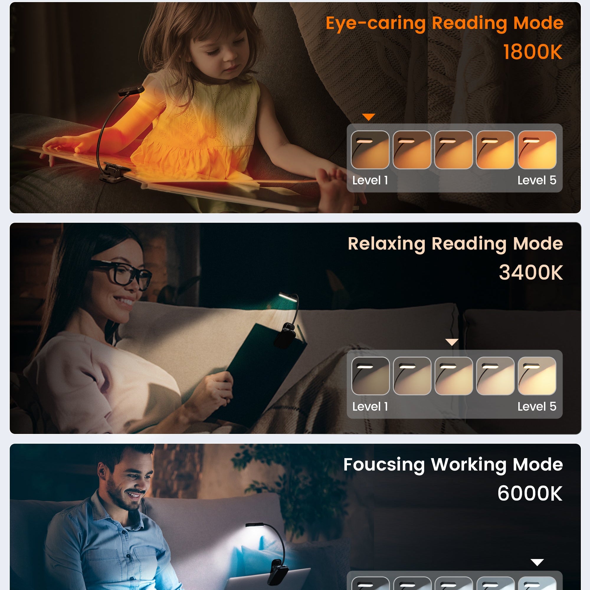 best book light with various color modes and brightness levels
